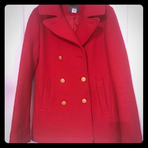 J.Crew Classic Cherry Red Pea Coat Sz 4 Tall